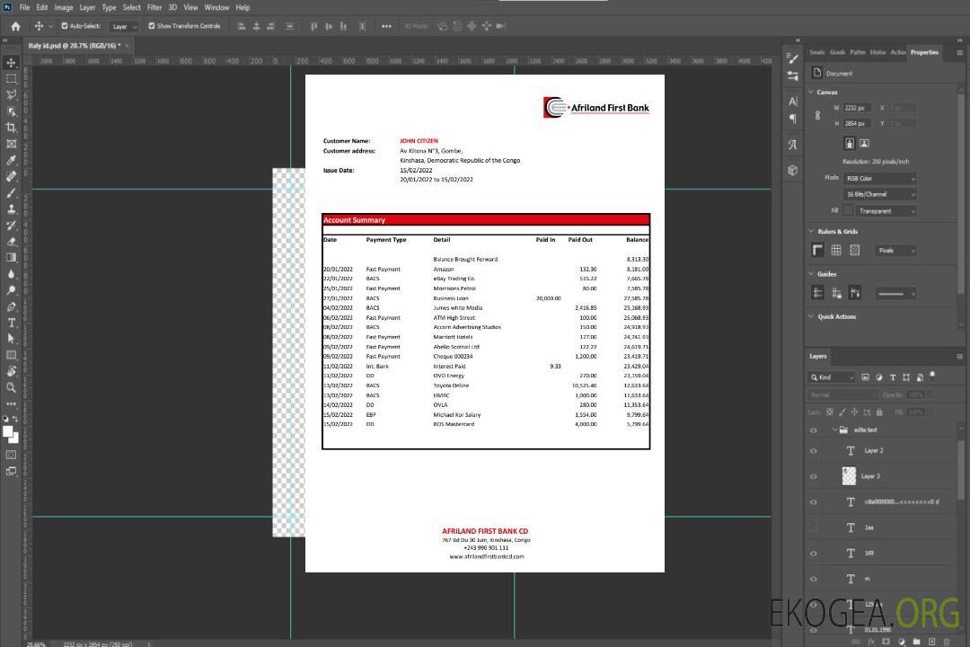 Déclaration de la Congo Afriland First Bank template Déclaration de la Congo Afriland First Bank template